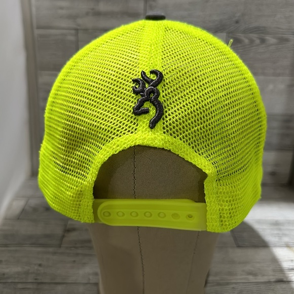 Browning gray neon green trucker baseball cap hat - Picture 4 of 6